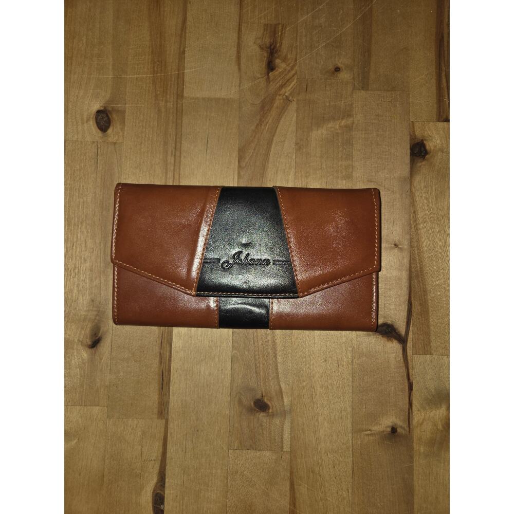 Vintage Johan Leather Trifold Wallet Brown and Black Geometric Design45.